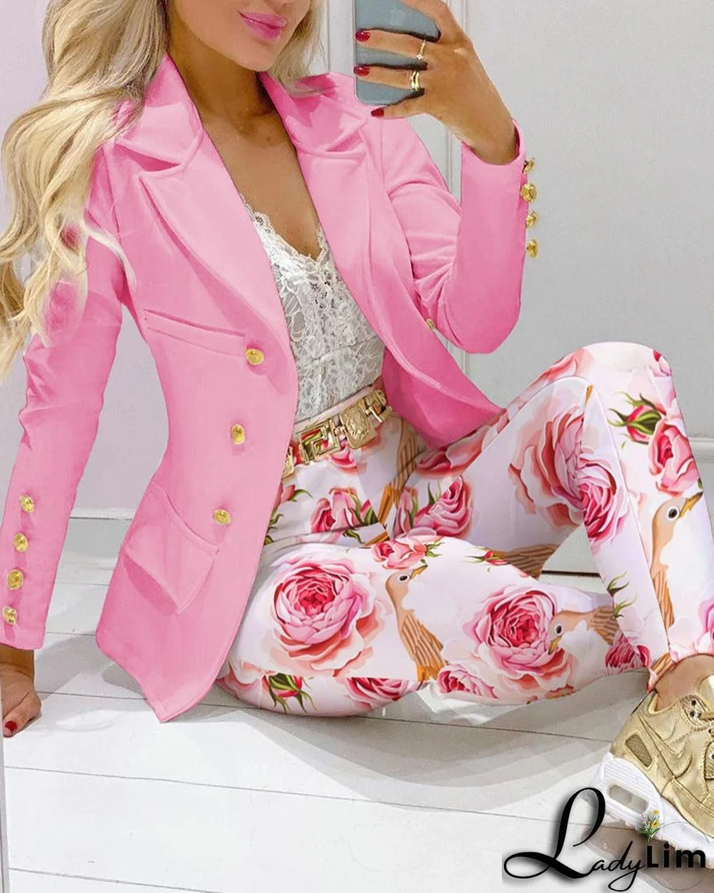 Fall Casual Fashion Suits Women's Print Blazer and pants two piece set