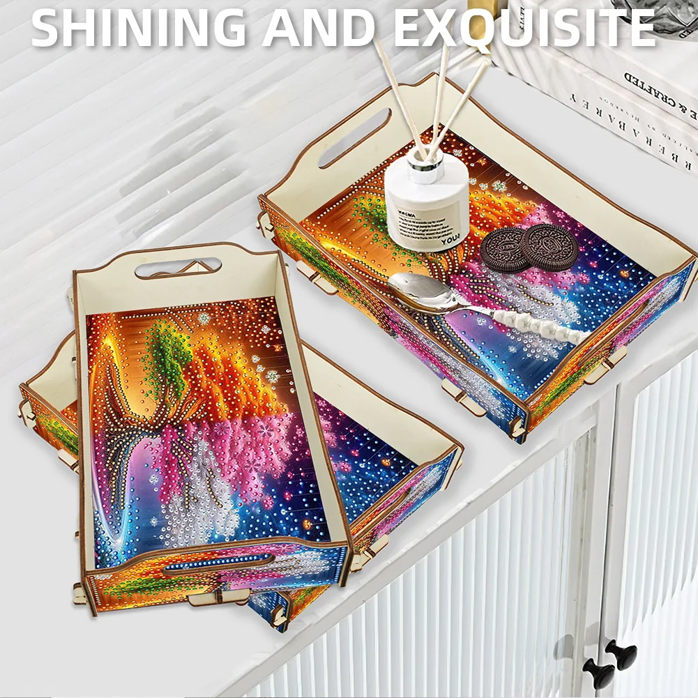 5D DIY Tree Of Life Diamond Painting Serving Tray with Handle for Coffee Table