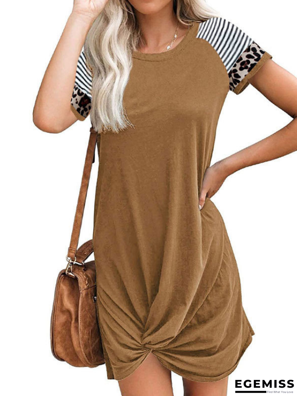 Women's Spring and Summer Raglan Leopard Stitching Short Sleeve T-shirt Dress | EGEMISS