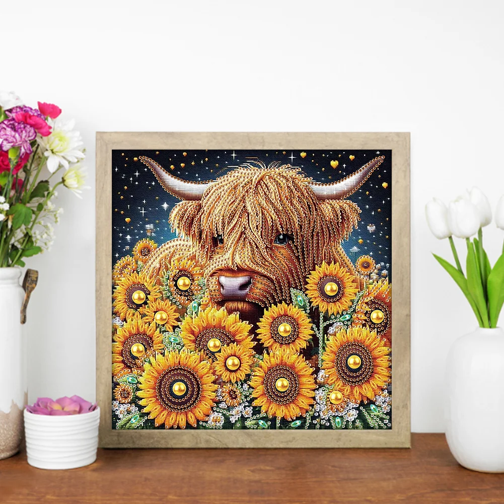 Diamond Painting - Partial Special Shaped Drill - Flower Highland Yak(Canvas|30*30cm)