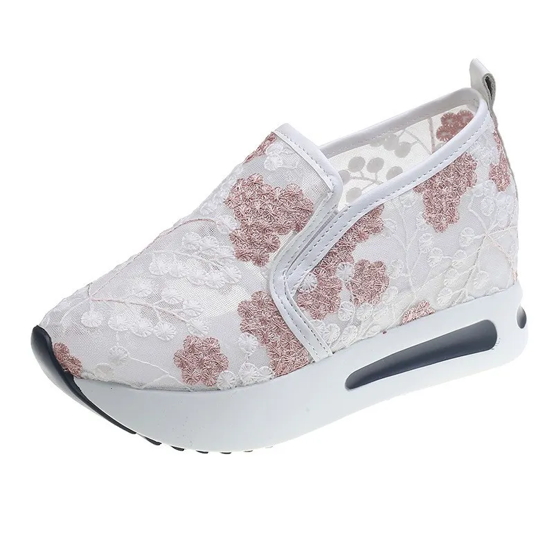 Breakj Breakj Women 2025 Spring Korean Version Of The New Lace Mesh Casual Heel High-Shoe High-Shoe Women's Single Shoes