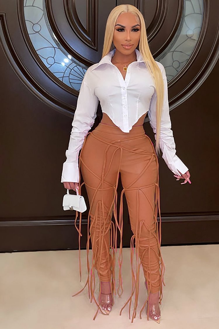 High Waist Tassel Leggings PU Leather Pants