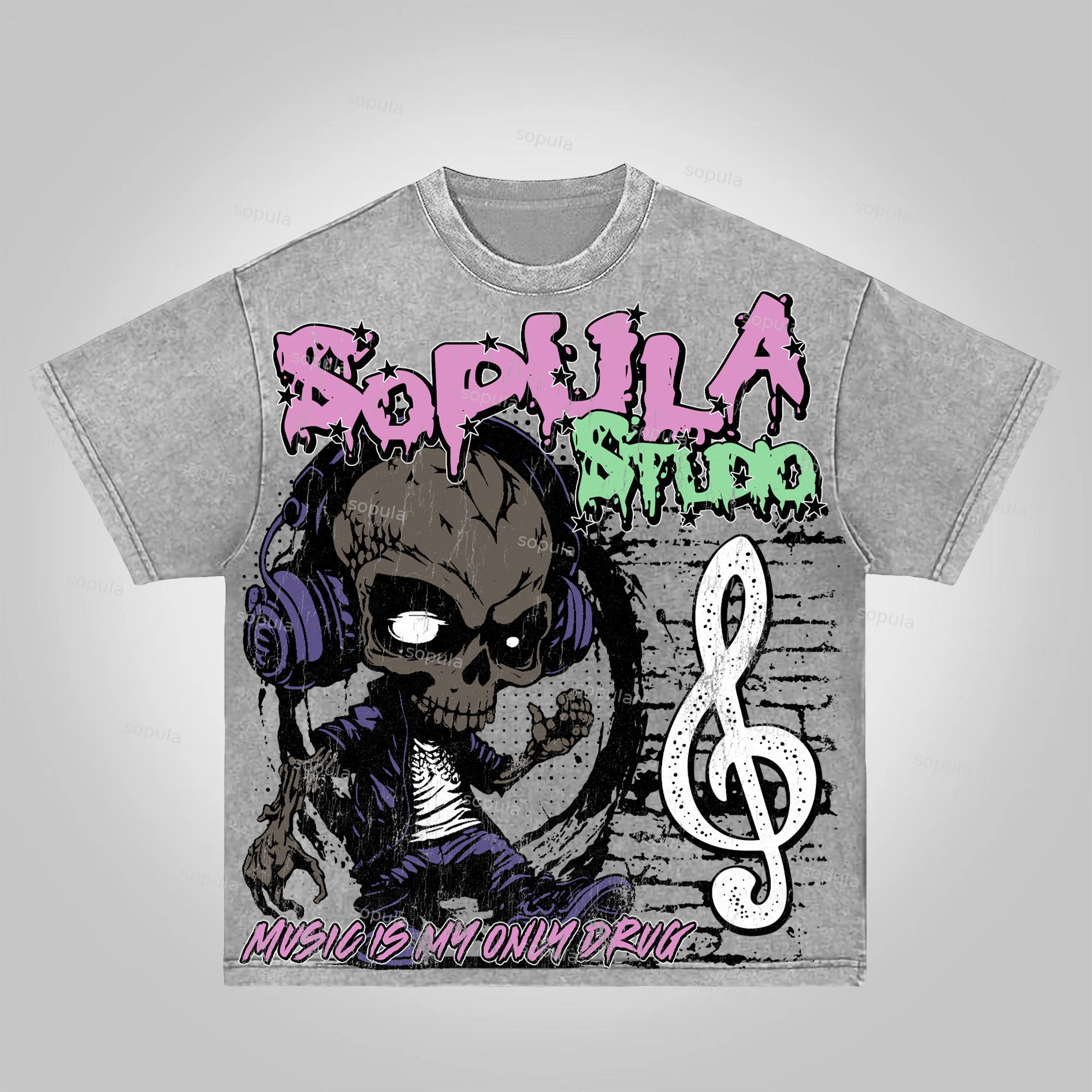 Sopula Music Is My Only Drug Acid Washed T-shirt - SOPULA