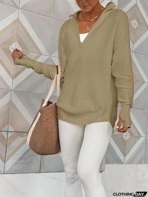 Half Zip Long Sleeve Knit Top
