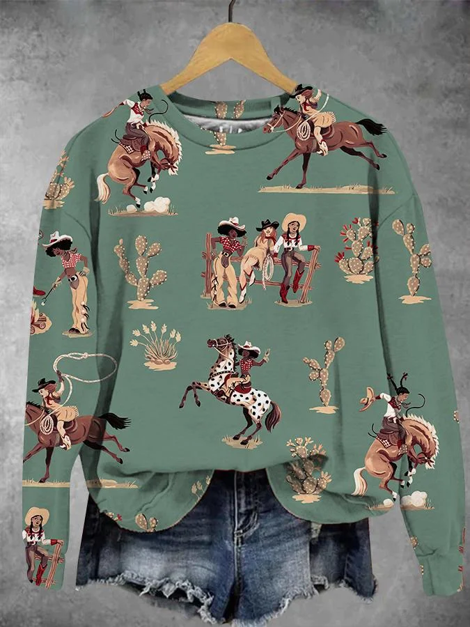 Western Cowgirl Print Sweatshirt