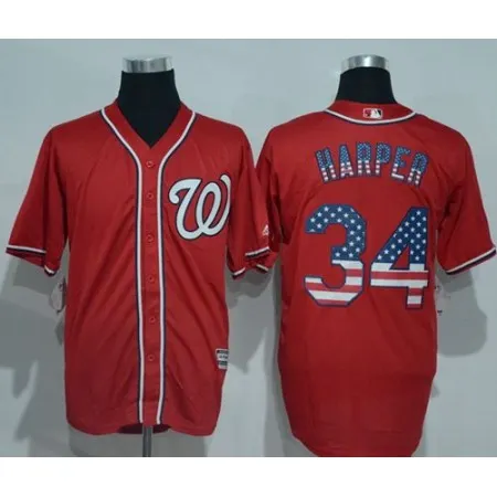 Nationals #34 Bryce Harper Red USA Flag Fashion Stitched MLB Jersey