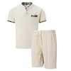 Men's Casual Waffle-Knit Two-Piece Set: Color-Block Stand Collar Short-Sleeve Top & Shorts by Inlyline