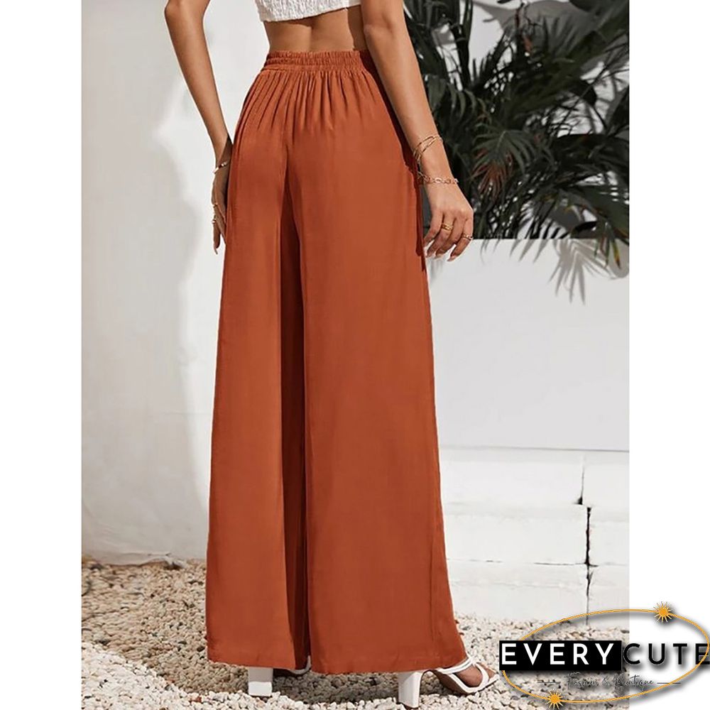 Orange Tie Waist Wide Leg Casual Pants