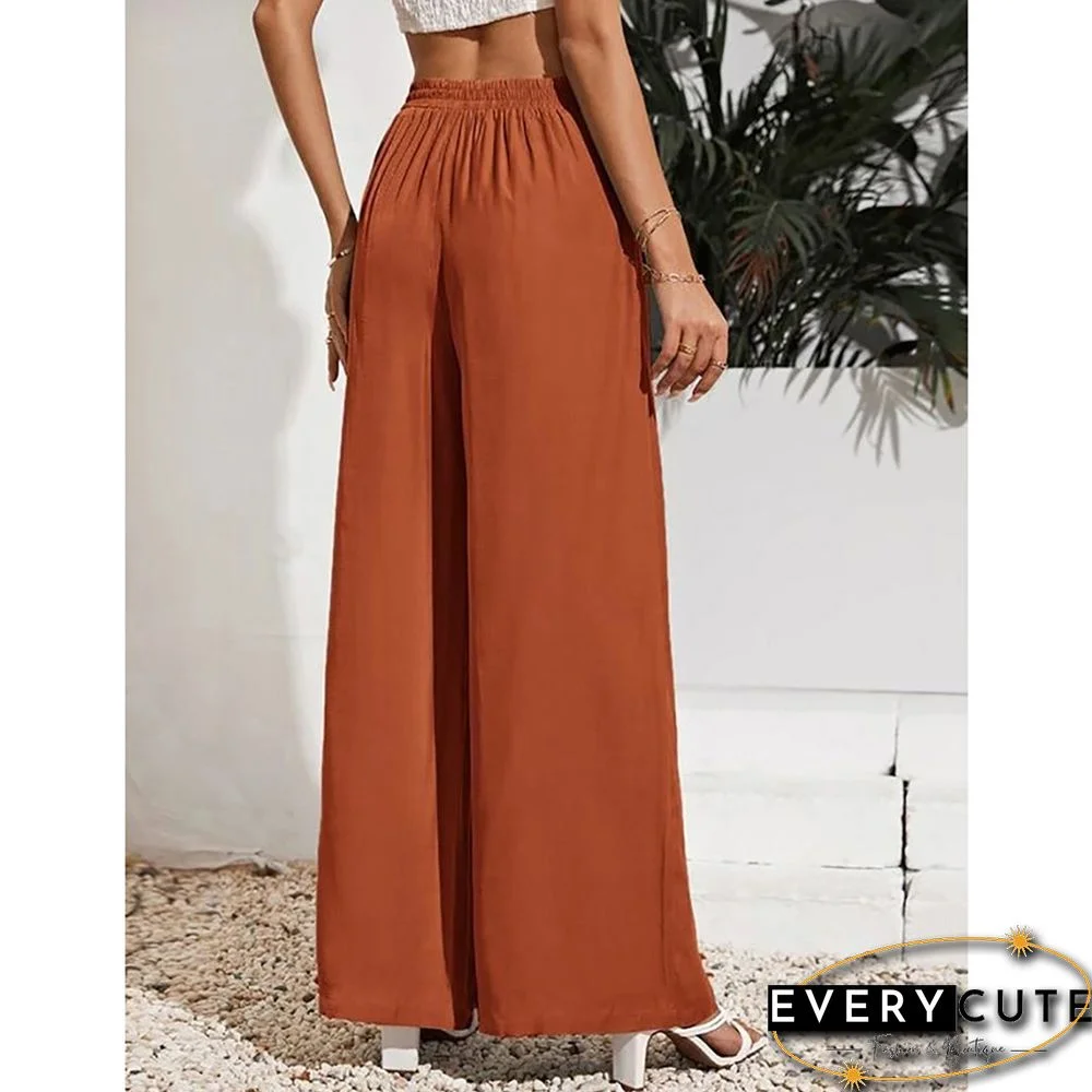 Orange Tie Waist Wide Leg Casual Pants