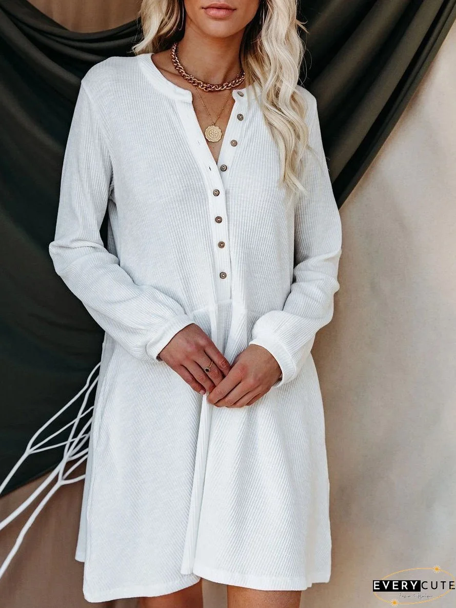 Dresses Solid V-Neck Long Sleeve Button Casual Dress for Women