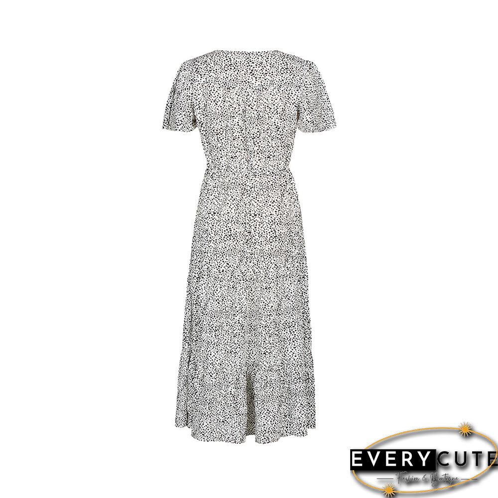 White Leopard Print Button Detail Maxi Dress