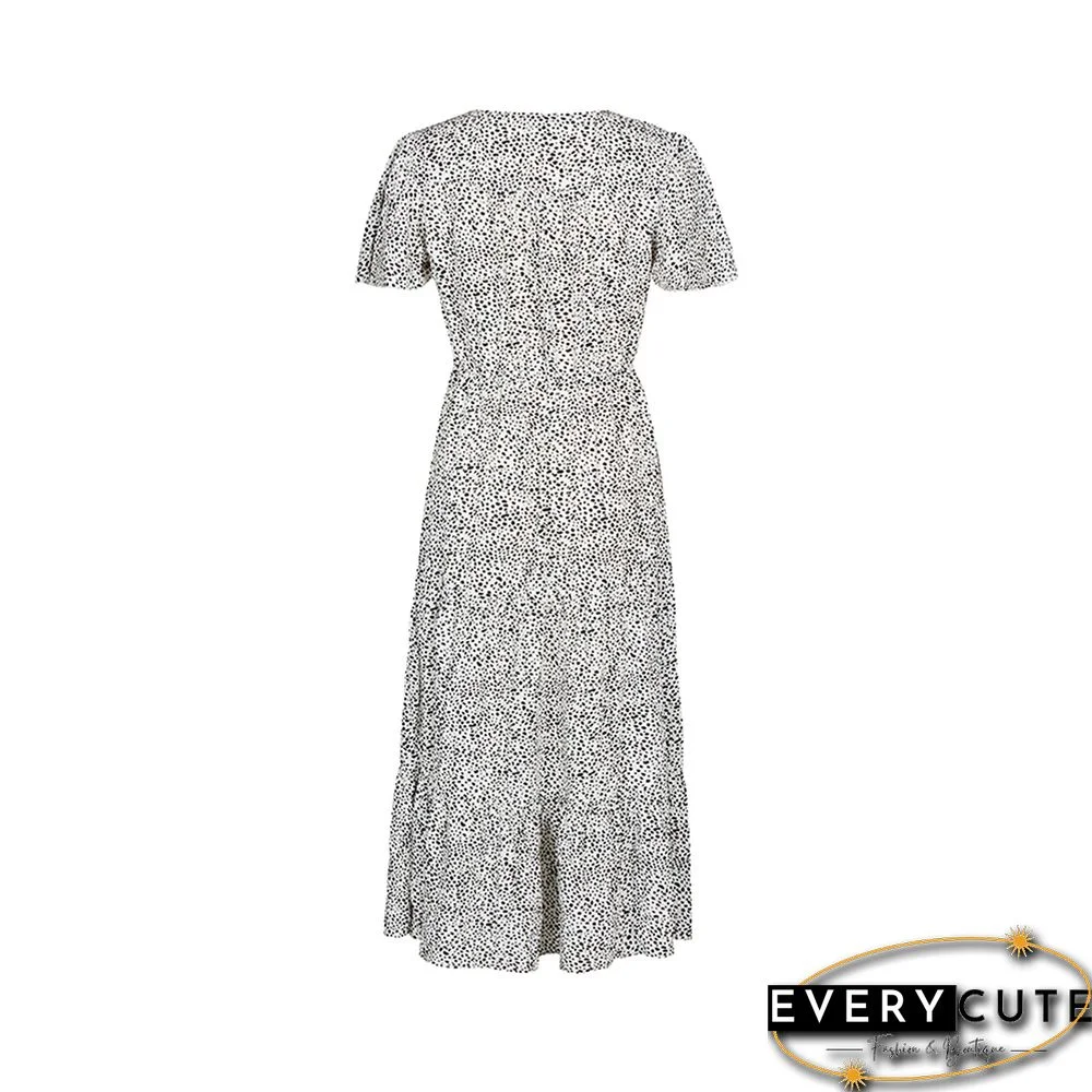 White Leopard Print Button Detail Maxi Dress