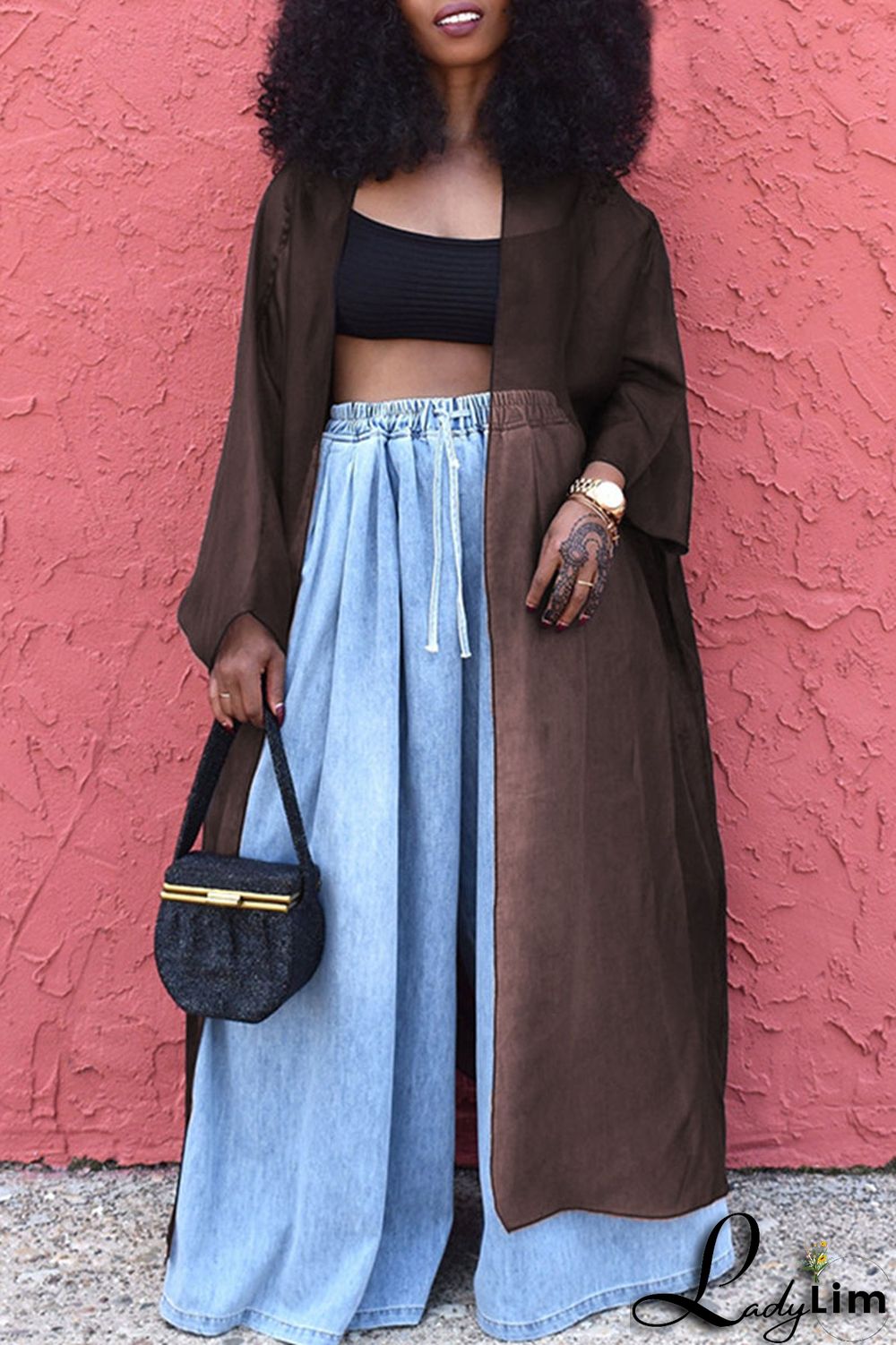 Black Casual Solid Patchwork Outerwear