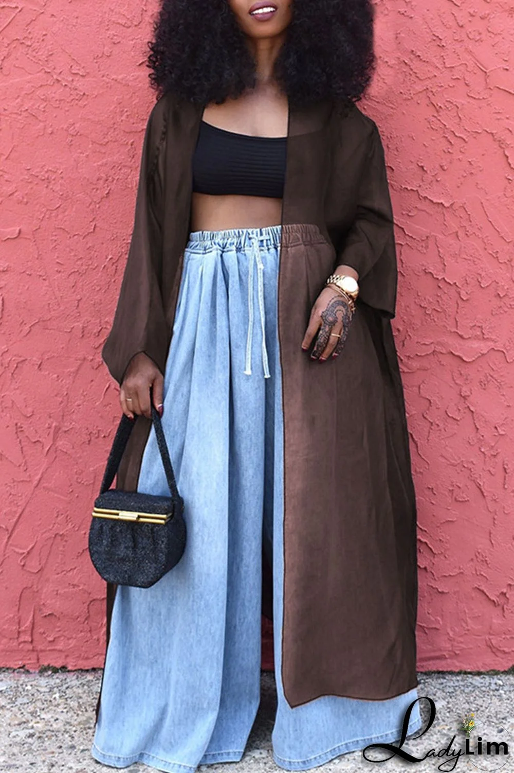 Black Casual Solid Patchwork Outerwear