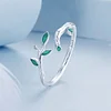 Green Leaves Leaf Opening Ring 925 Sterling Silver