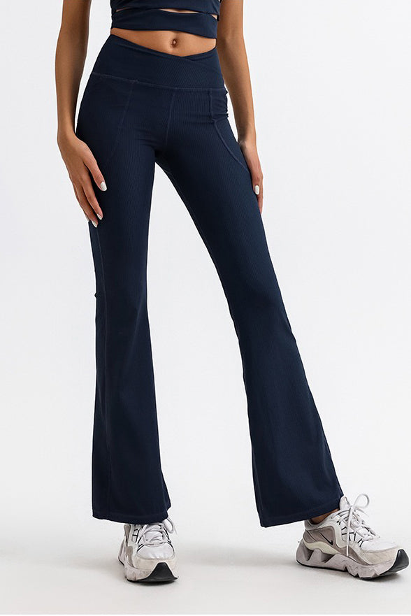 Pocketed Crossover Waist Flare Legging