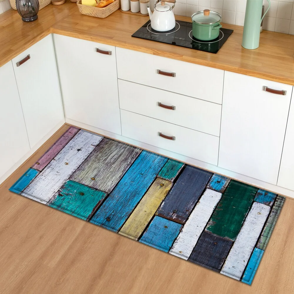 Modern Kitchen Mat  Bedroom Entrance Doormat Wood grain Home Hallway Floor Decoration Living Room Carpet Bathroom Anti-Slip Rug