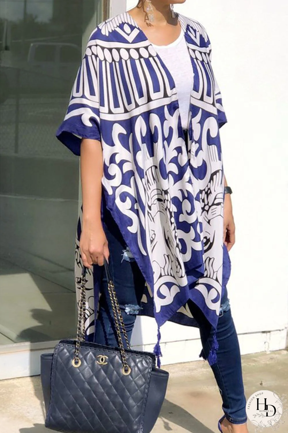 As Show Polyester Chiffon cardigan Half Sleeve Print Split Vests & Waistcoats