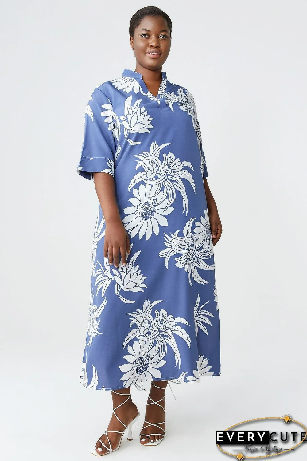 Floral-print Notch Dress P11998