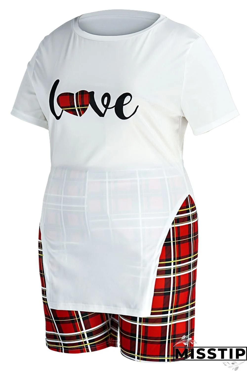 Khaki Fashion Casual Letter Print Slit O Neck Plus Size Two Pieces