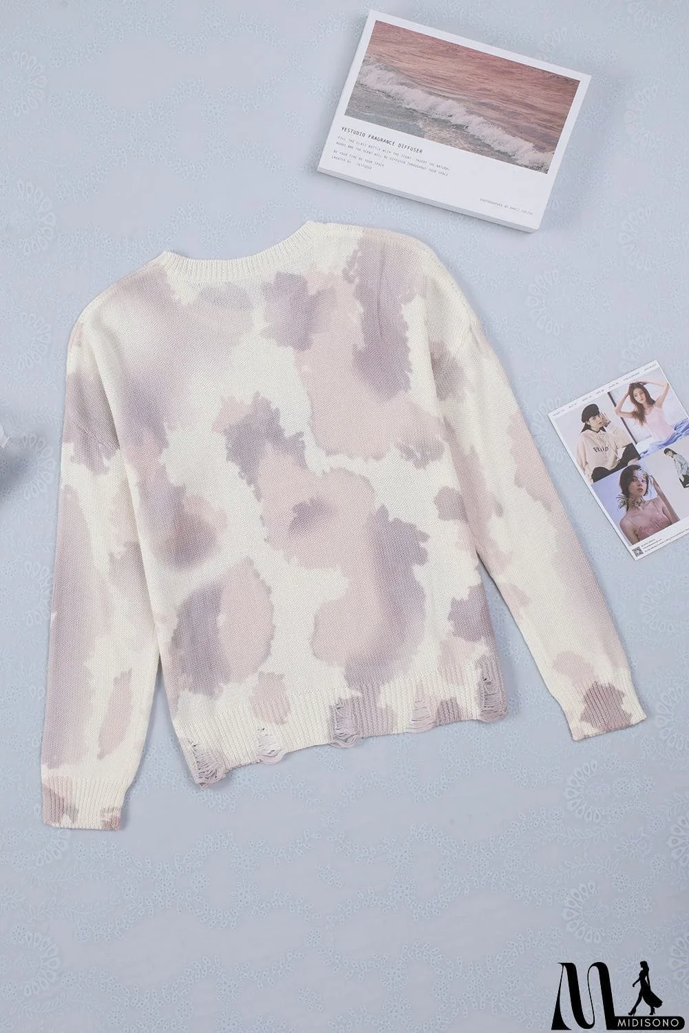 MidiSono - Beige Stain Washed Tie Dye Sweater