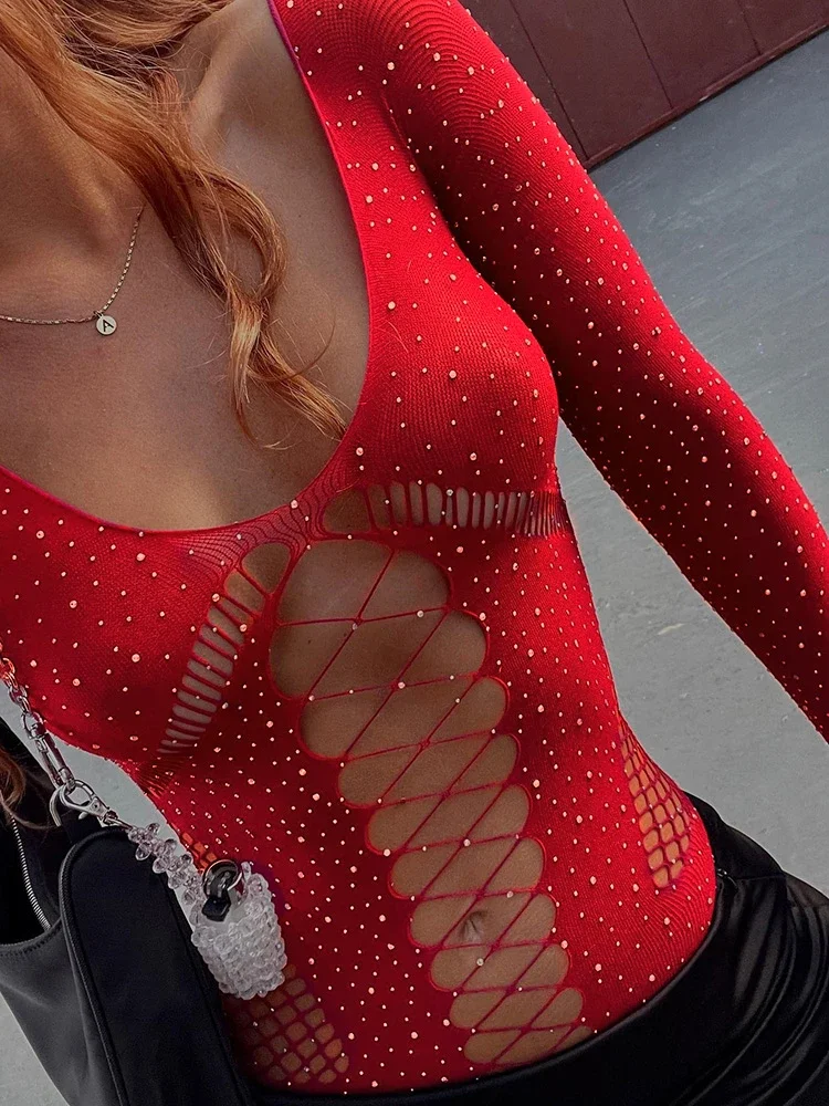 Sobwheels costumes for women sexy Pink Lace Bodysuit Tops For Women Off-Shoulder Hollow Out Mesh Sheer Body Top Female Hot Backless Nightclub Lingerie Top