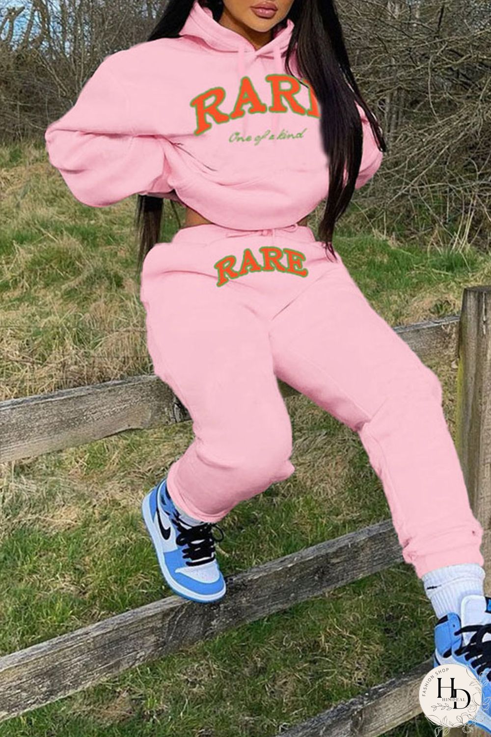 Black Casual Print Patchwork Hooded Collar Long Sleeve Two Pieces