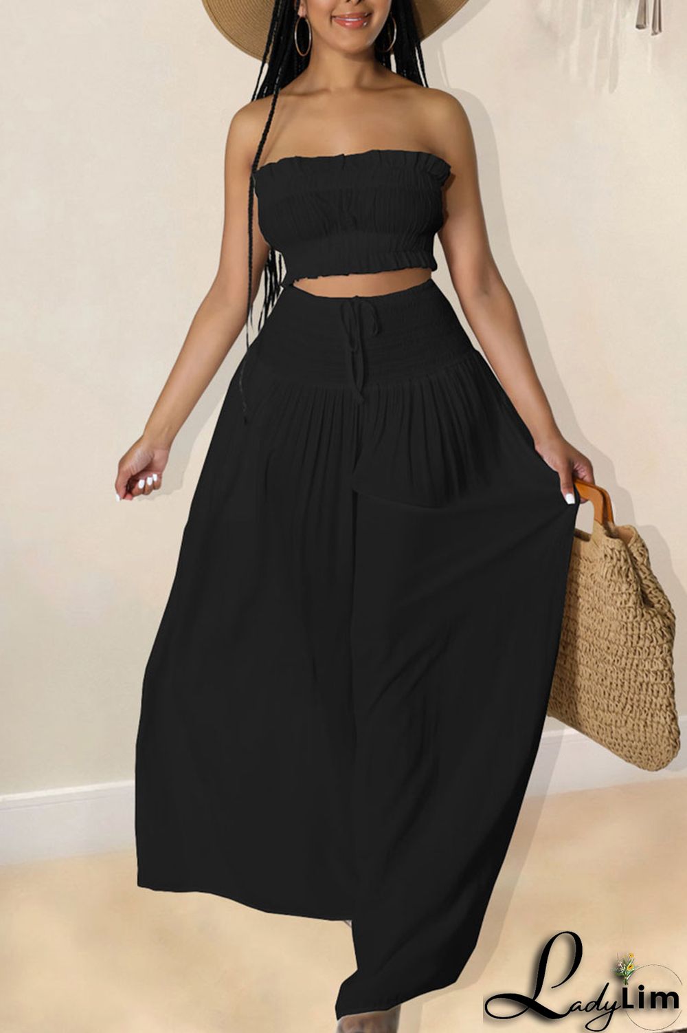 Red Sexy Solid Split Joint Stringy Selvedge Strapless Sleeveless Two Pieces