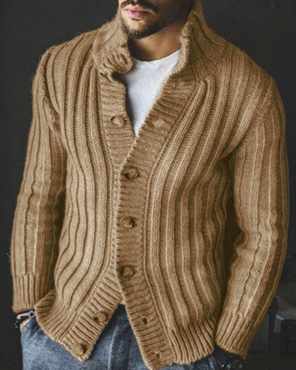 Men's Long Sleeve Single Breasted Knit Sweater