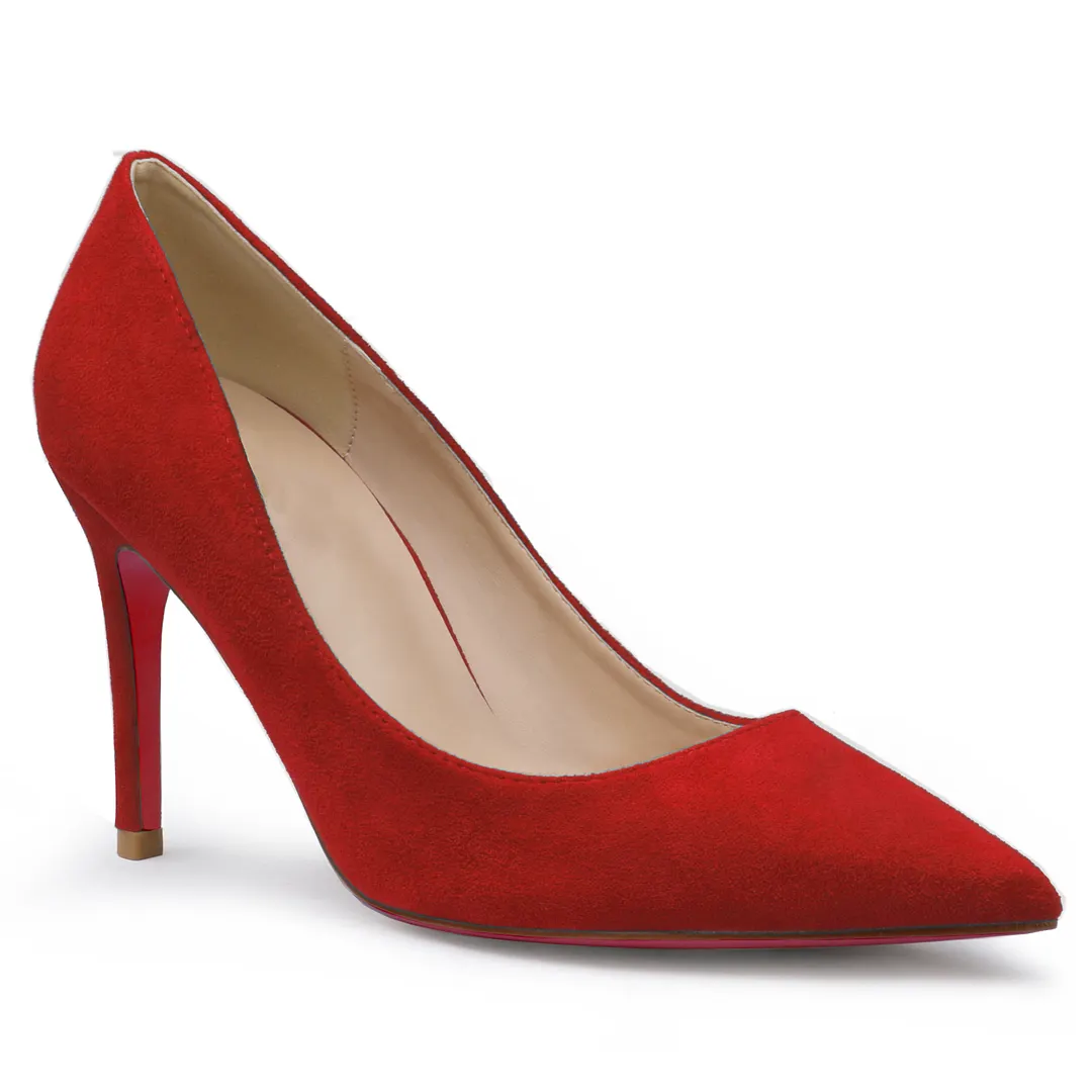 90mm Middle Heels Pointy Toe Red Soles Pumps-vocosishoes