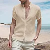 Gioiacombo™ Camicia a maniche corte in lino con colletto alla coreana estivo da uomo