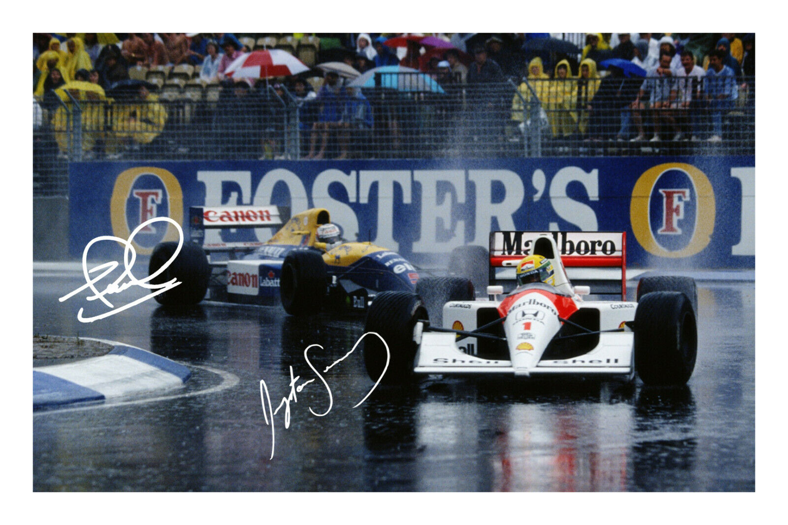 Ayrton Senna and Nigel Mansell A4 Signed Photo Poster painting Print Autograph