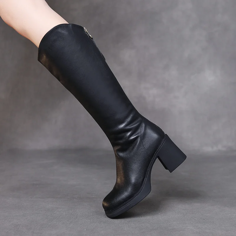 Yyvonne Layer Of Gruffel Coarse And Long Boots In The Warm High-Heekin Women Autumn And Winter New Personality Leather Fashion Boots