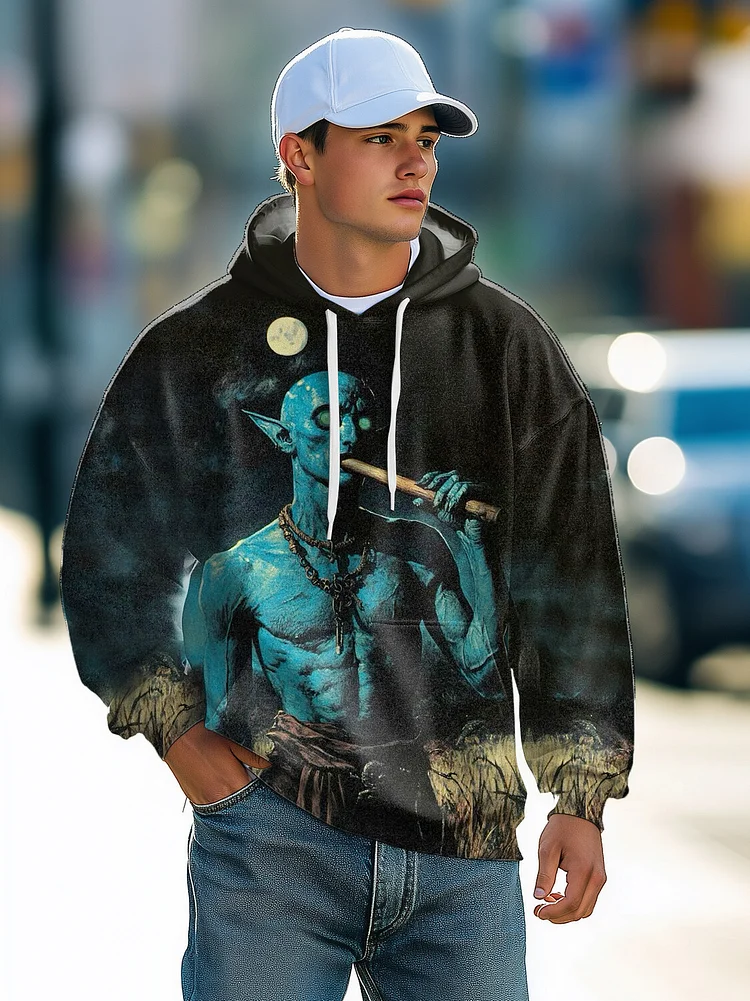 Men's Green Genie Monster Art Print Hooded Sweatshirt