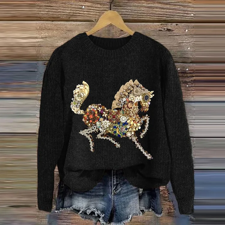 VChics Women's Jewelry Horse Print Casual Sweatshirt