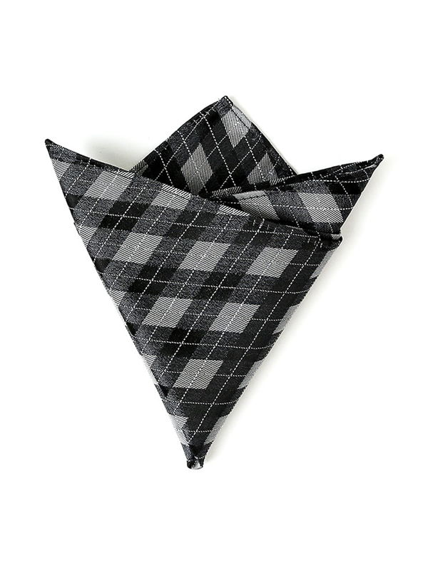 Silk Handkerchief Gray Plaid Men's Pocket Square REAL SILK LIFE