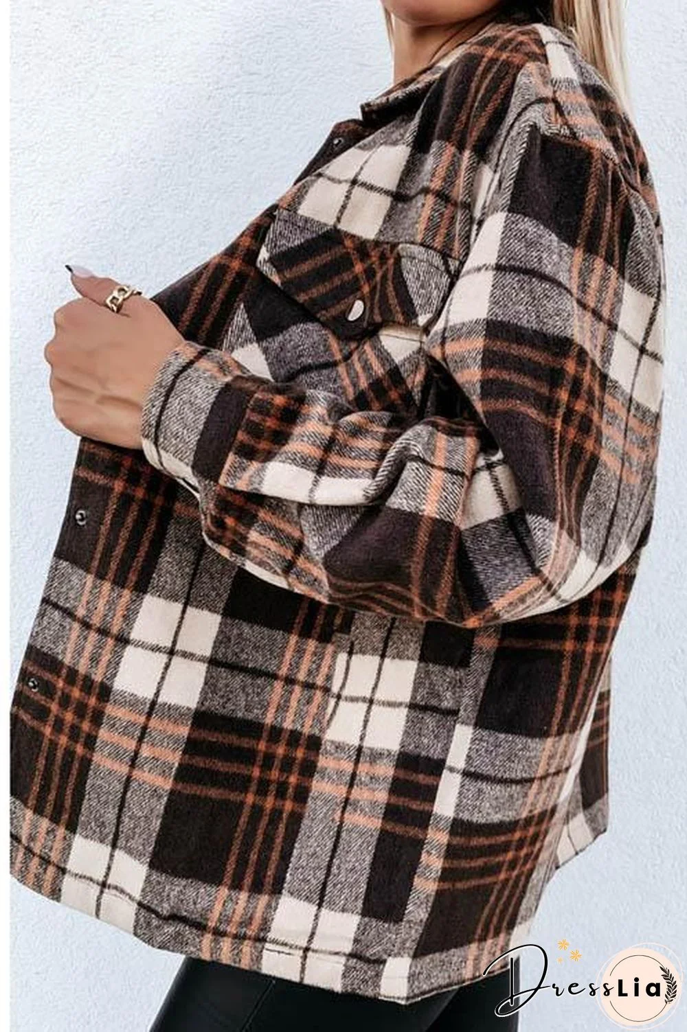 Grid Plaid Casual Button Shirt Coat