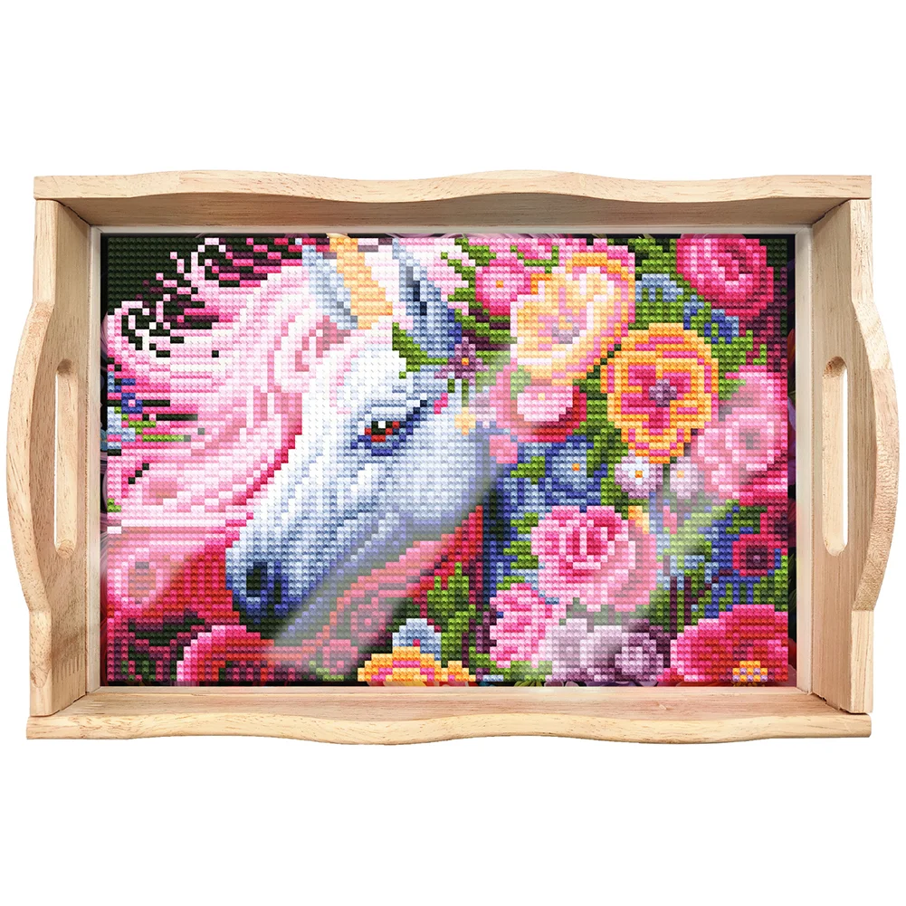 DIY Unicorn Diamond Painting Decorative Trays with Handle Coffee Table Tray for Serving Food