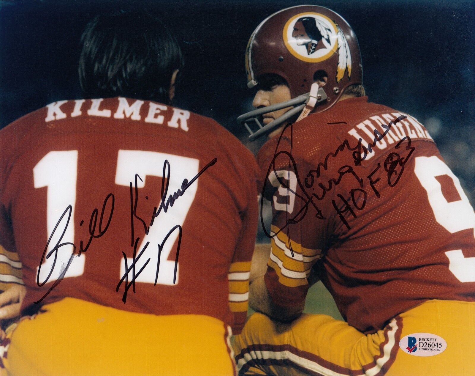 Sonny Jurgensen Billy Kilmer Signed 8 x 10 Photo Poster painting Beckett Washington Redskins