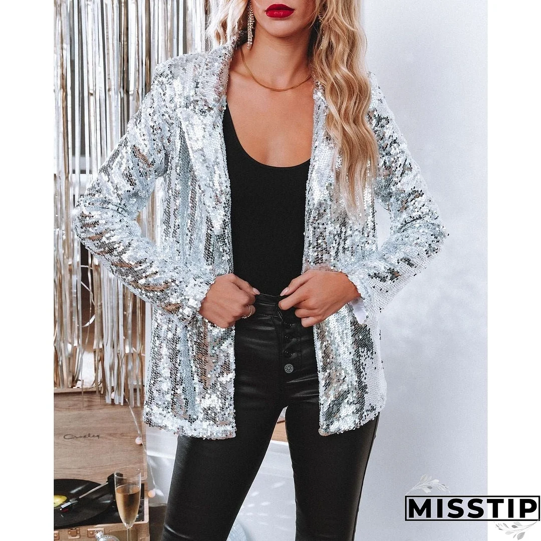 Spring Fashionable Sequins Lapel Casual West Coats