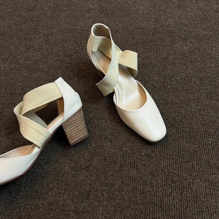 Breakj Breakj Retro Ballet High Heel Children Thick Heel Cross-Lace Hollow Casual Head Sandals