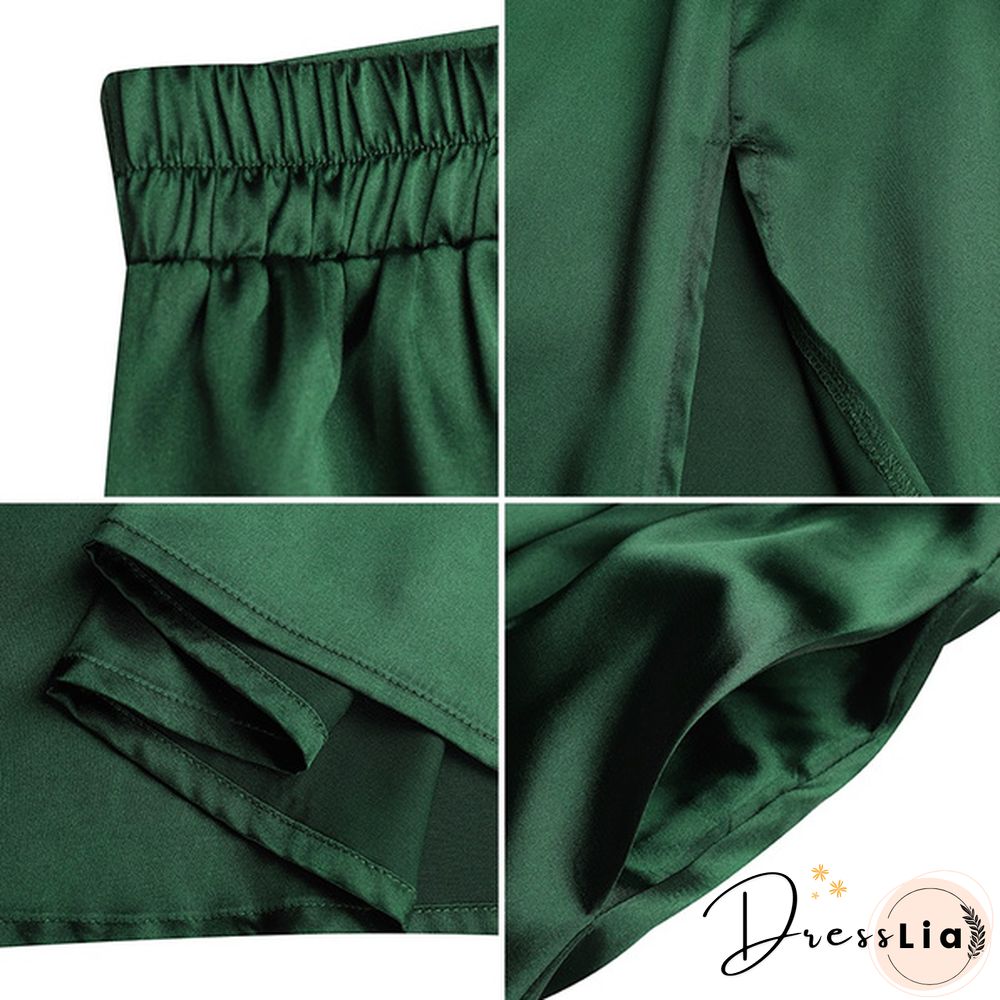 Women Elastic High Waist Split Hem Long Skirt Stain Solid Color Pleated Loose Party Beach Umbrella Skirt Plus Size