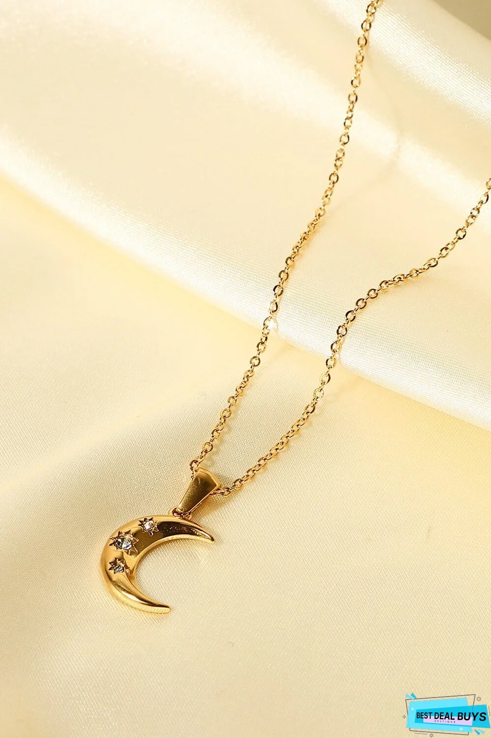 18K Gold Plated Inlaid Zircon Moon Pendant Necklace