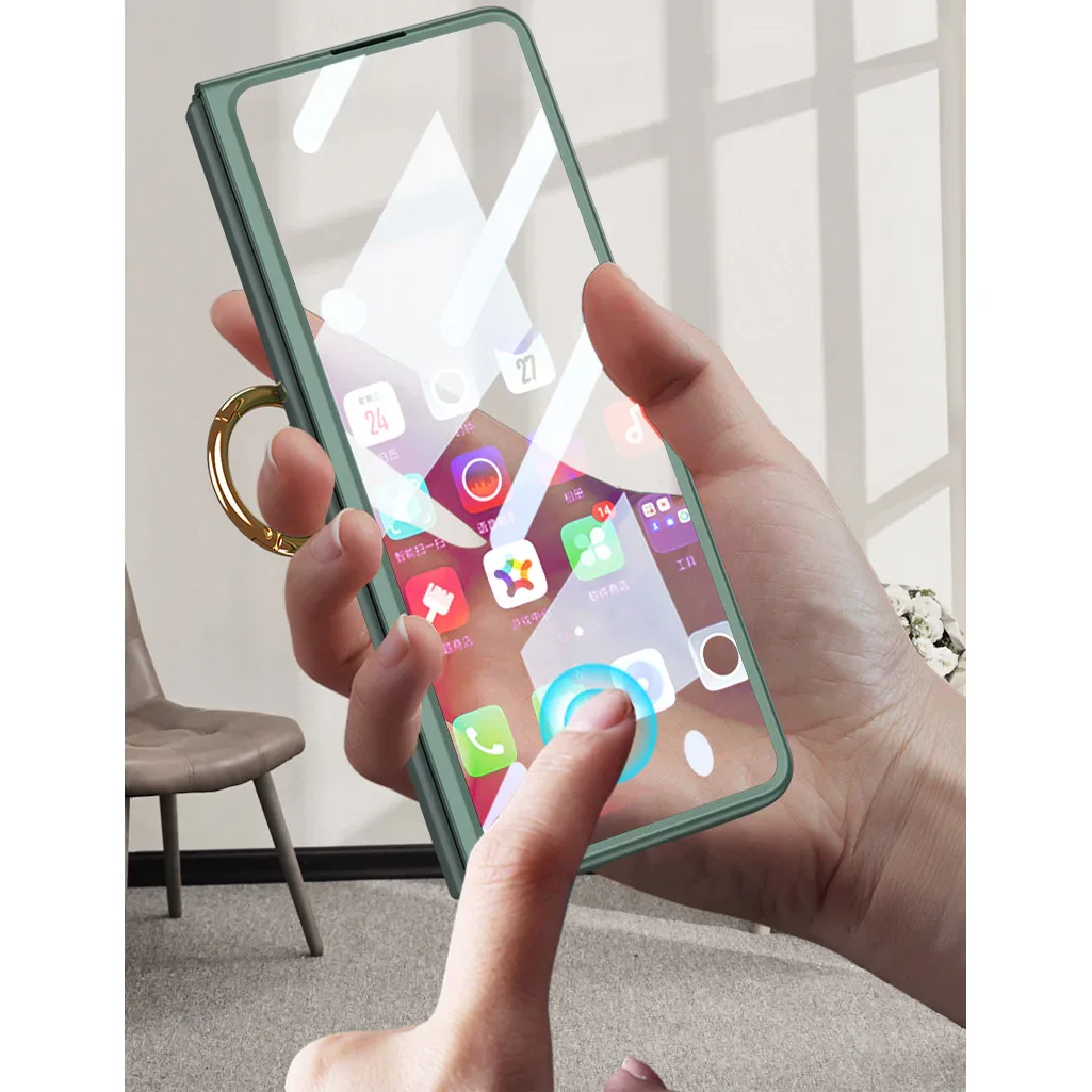 Applicable To Samsung Z Fold3/Z Fold4 Ultra-Thin Full Shell Membrane Skin Feeling Ring Bracket Mobile Phone Case