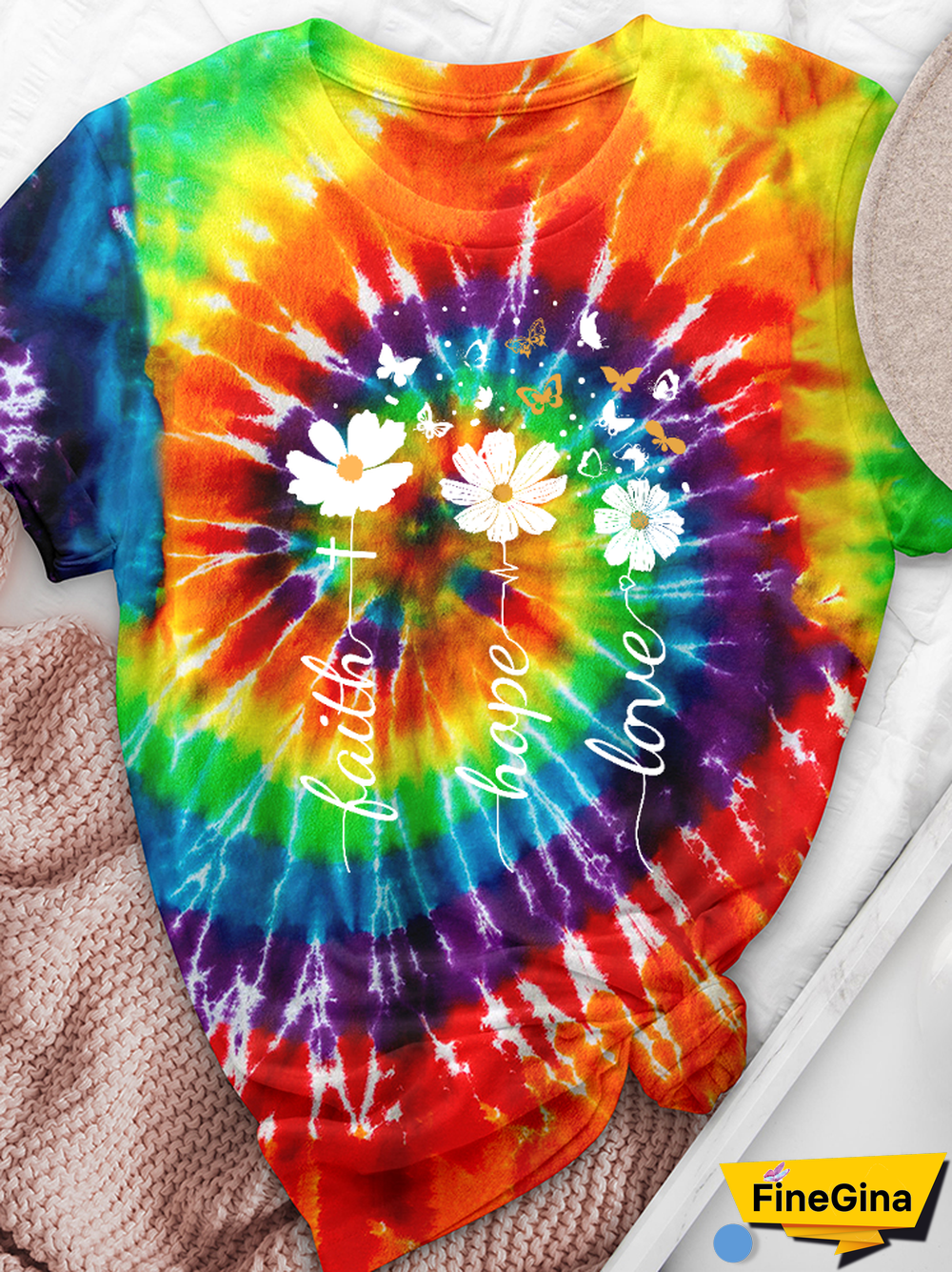 Faith Hope Love Floral Tie-Dye Print Tee