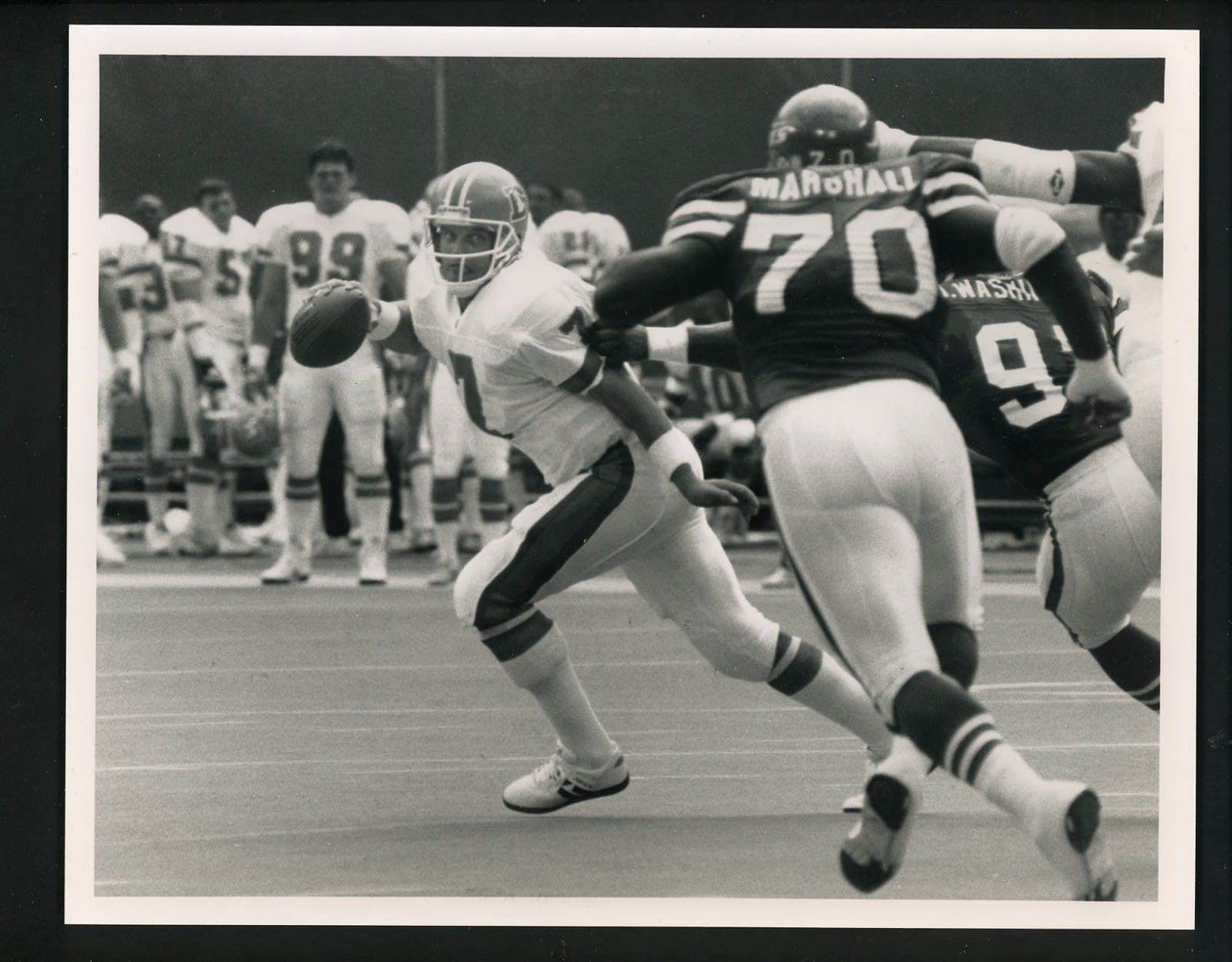 John Elway & Leonard Marshall 1994 Press Original Photo Poster painting by Bob Olen Broncos Jets