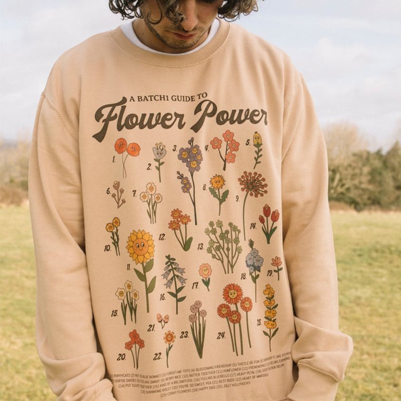 Men Vintage Abstract Art Floral Print Casual Sweatshirt