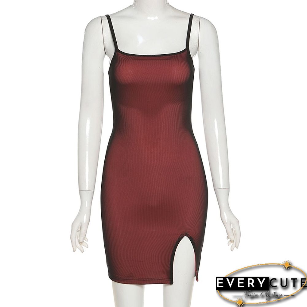 Mesh Double Layer Sexy Skinny Dress Women Sleeveless Party Bodycon Bandage Elastic Split Trend Clubwear Slim Outfit