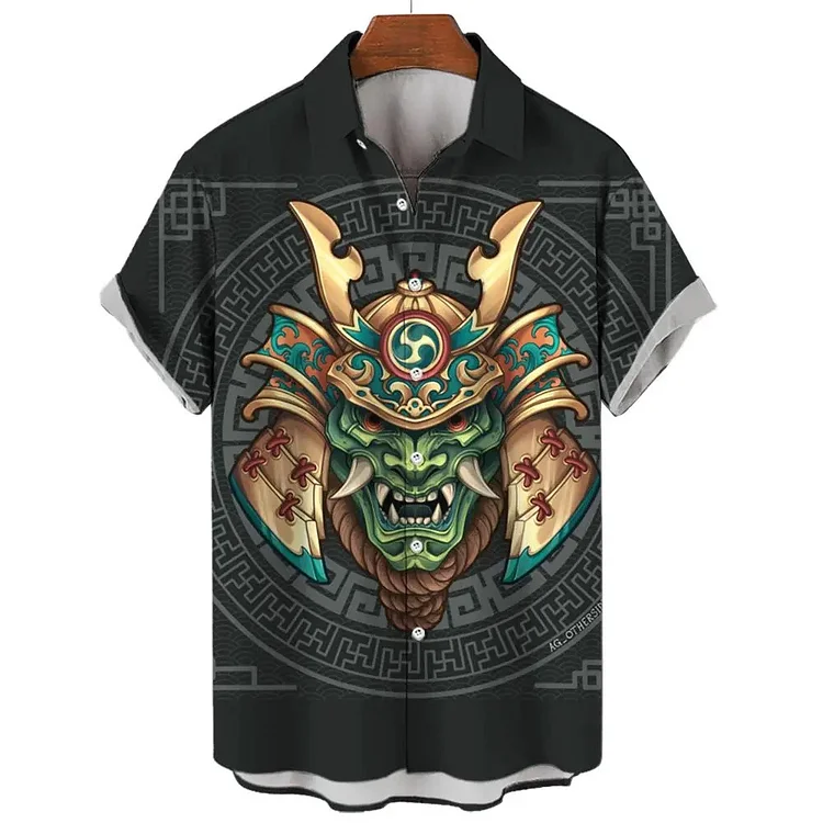 Traceeye Samurai 3D Printed High Quality Shirt Man/Women Casual Fashion Short Sleeves Shirts Button Lapel Tops Oversized Unisex Clothing