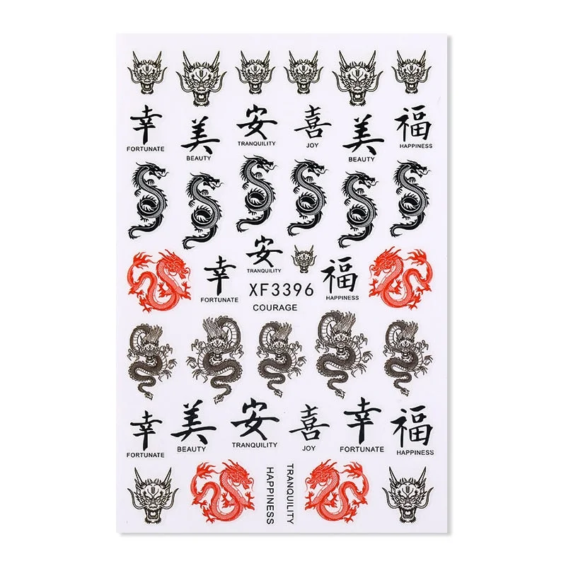 Colorful Gold Green 3D Snake Design Stickers Dragon Women Love Nail Art Slider Gel Polish Decal Decoration For Nail Manicures